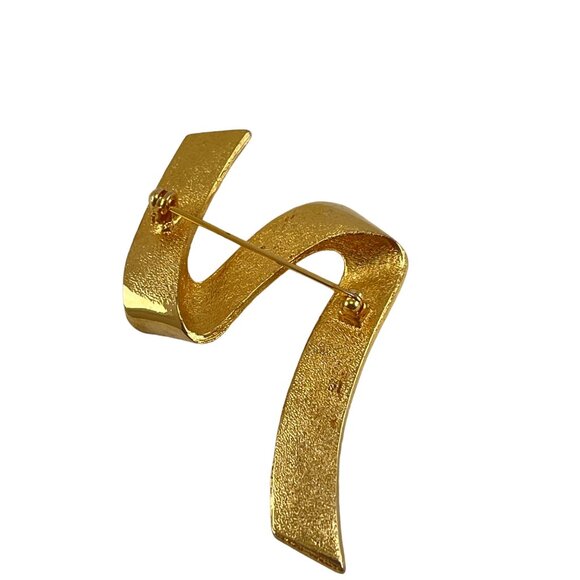 Vintage Gold Tone Abstract Brooch Pin Zig Zag - Picture 3 of 6